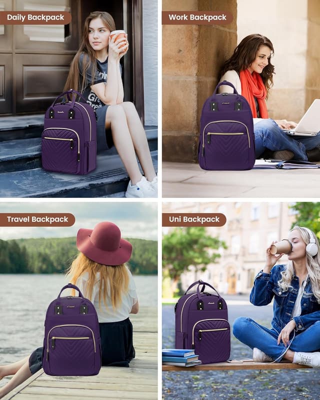 Detalle de LOVEVOOK Women’s Backpack for 15.6-inch Laptops (Purple) – Anti-theft Travel & Work Rucksack