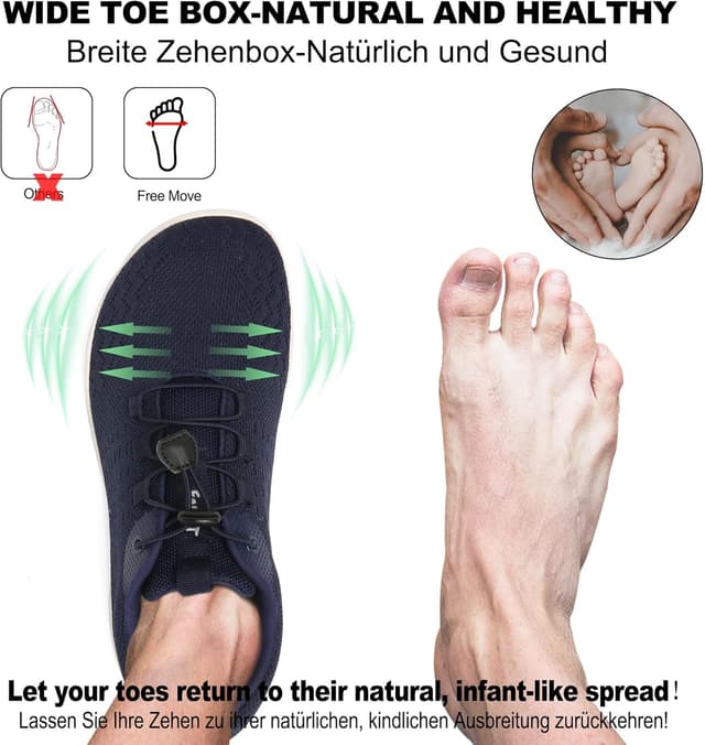 Detalle de Geweo Barfußschuhe für Herren & Damen – leichte, atmungsaktive Sneaker mit breiter Zehenbox (Zero-Drop)