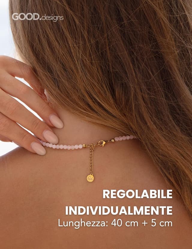 Detalle 2 de GD GOOD.designs Collana di perle con pietre naturali 4 mm, regolabile 40–45 cm, placcatura oro 18K