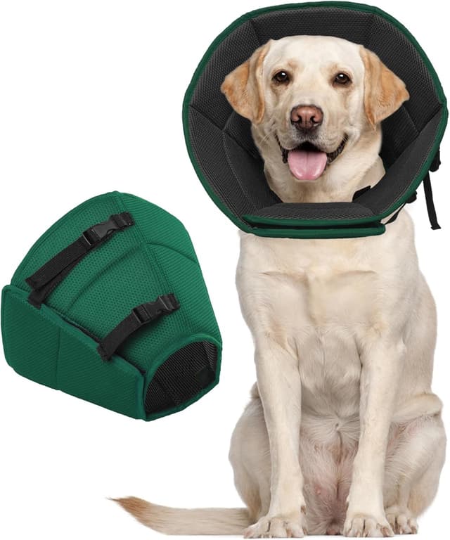Detalle de Kuoser Dog Cone Collar After Surgery (Breathable Mesh Recovery Elizabeth Collar) – Green, L