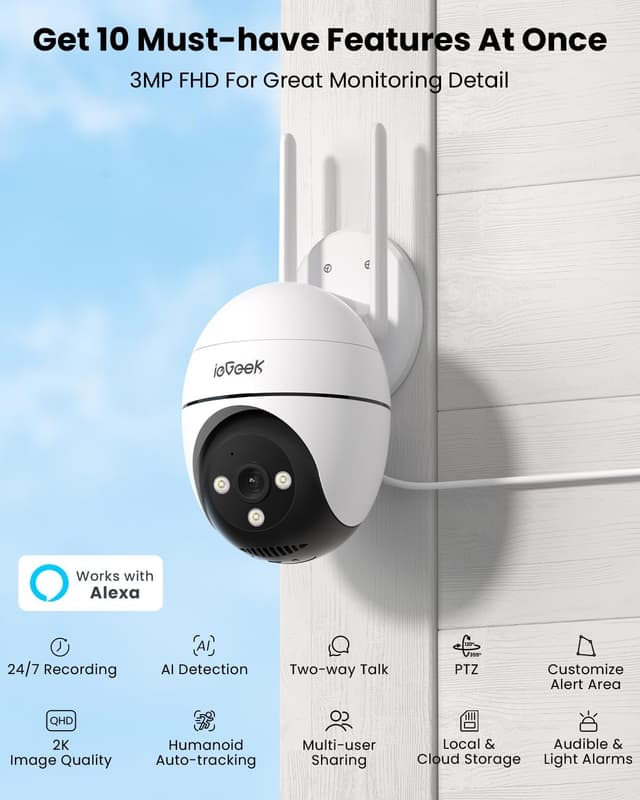 Detalle 2 de ieGeek PTZ Security Camera 2K WiFi