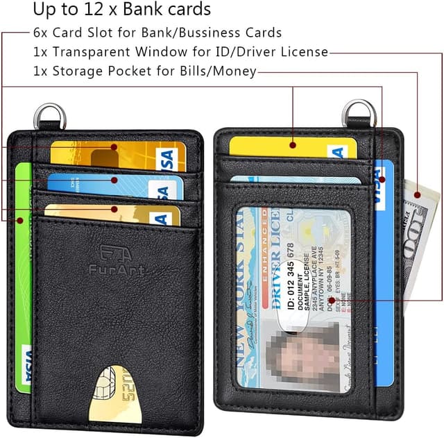 Detalle de FurArt slim RFID credit card holder wallet for women – minimalist card wallet with ID window