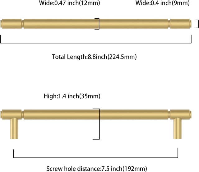 Detalle 2 de Amerdeco 10 Pack Gold Cabinet Pulls with 192mm Hole Centre (Aluminium alloy) AM021