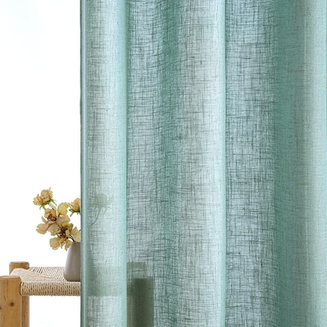 Detalle 2 de EMEMA Leinenvorhang mit Ösen (Voile/Leinenoptik), türkis, 2er-Set 140x300 cm