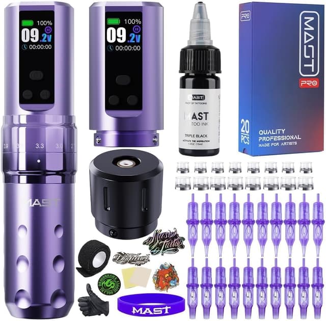 Detalle de Mast Fold2 Pro Kit de tatouage sans fil rotatif (RCA) avec 2 batteries 2000 mAh