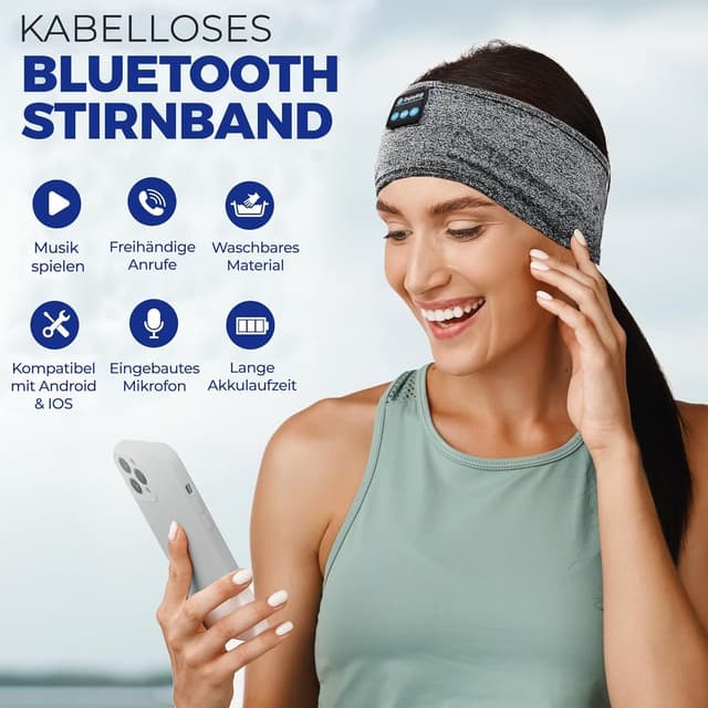 Detalle 2 de Bluetooth Sport Stirnband 10 Stunden Grau