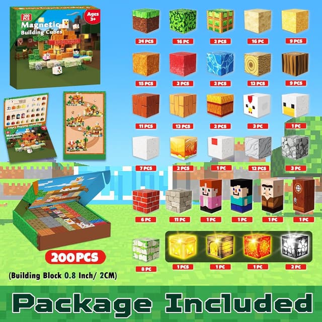 Detalle 2 de Annexfun 200PCS Magnetic Blocks with Light-Up Cubes (Magnetic Building Set)