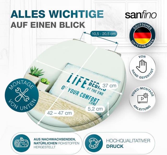 Thumbnail 6 de SANFINO Premium WC Sitz mit Absenkautomatik „Life“ – Toilettendeckel aus Holz, einfache Montage