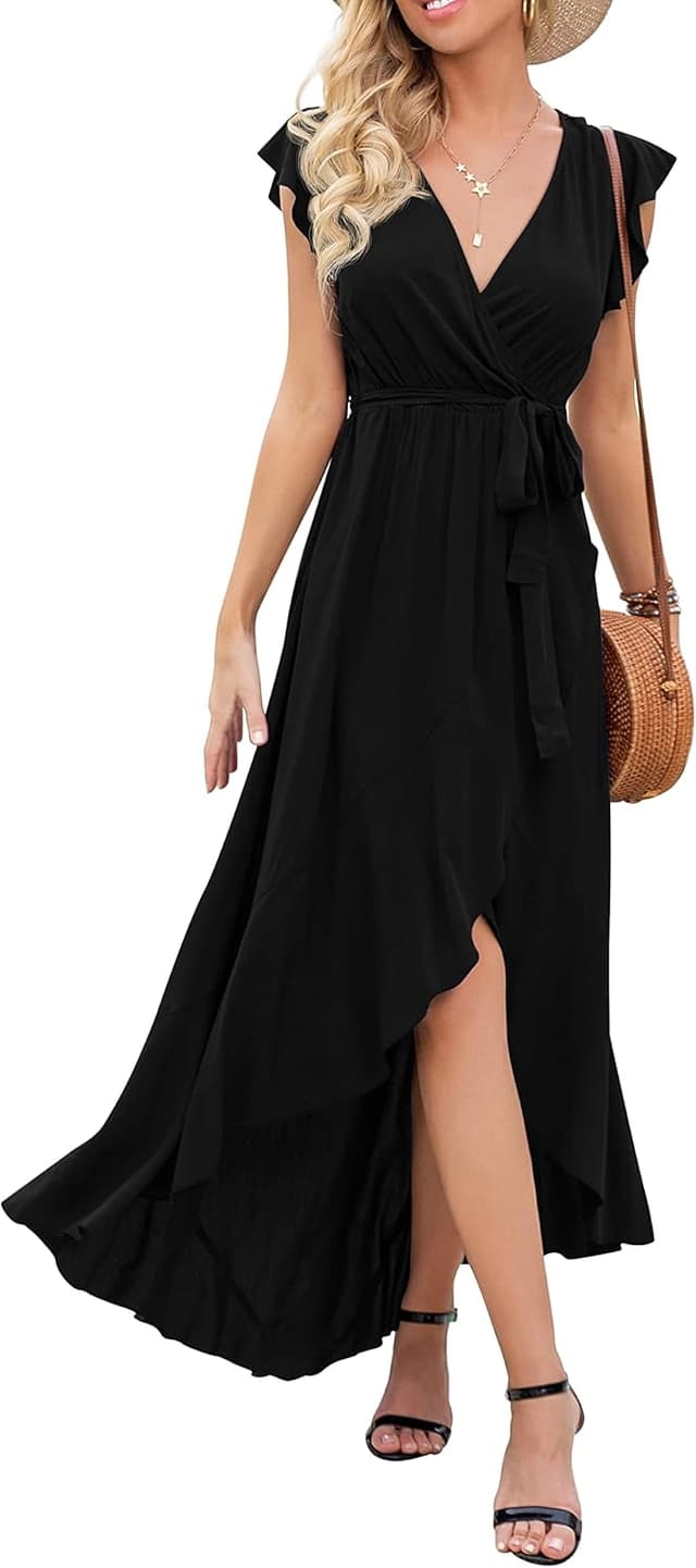 Detalle de GRECERELLE Women’s Boho Floral Wrap Maxi Dress with V-neck & Tie Belt
