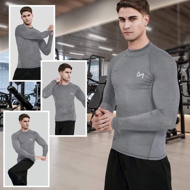 Detalle de MEETYOO Herren-Kompressionsshirt Langarm – atmungsaktives Fitness- und Laufshirt