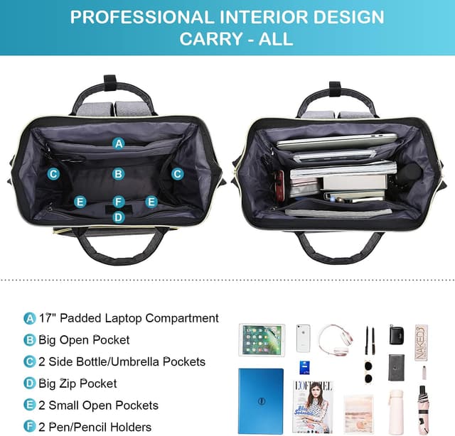 Detalle de LOVEVOOK Damen-Rucksack für Schule & Büro (wasserdicht) mit USB-Ladeanschluss – Dunkelgrau