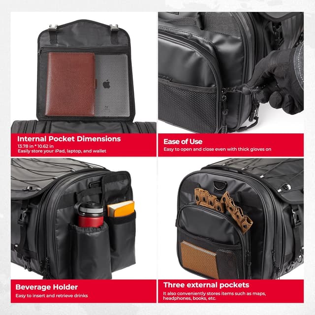 Detalle de KEMIMOTO Borsa Posteriore Moto espandibile 45–65L impermeabile con copertura antipioggia, nera