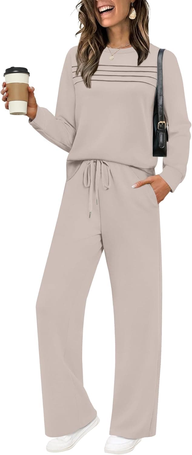 Detalle de WIHOLL Women’s 2-Piece Sweatshirt & Wide-Leg Pants Set for Travel and Lounge