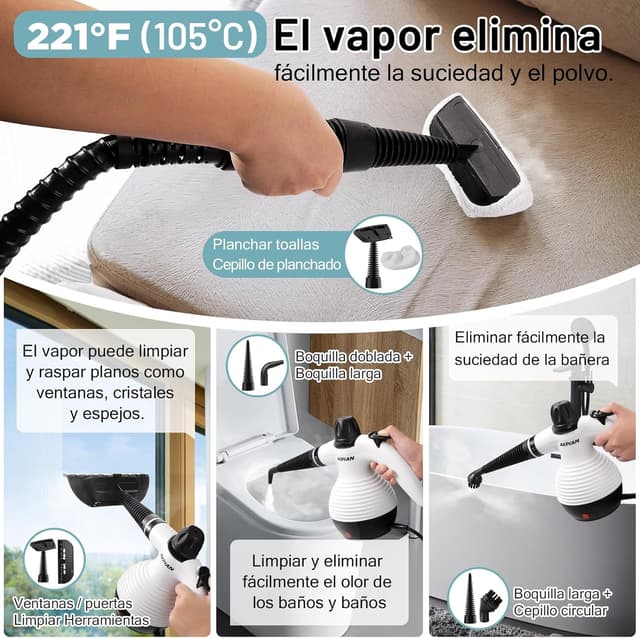 Detalle 2 de AKPIAN Nettoyeur Vapeur Portable : kit de 10 accessoires pour tapis, rideaux, canapés et plus