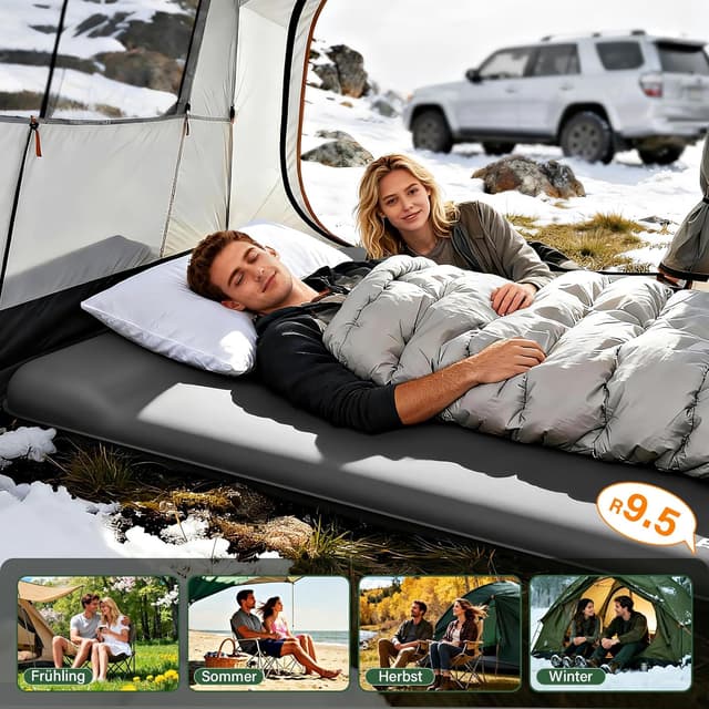 Detalle de HiiPeak Isomatte R-Wert 9,5 – Extra Thermal Campingmatratze für 2 Personen mit Kissen