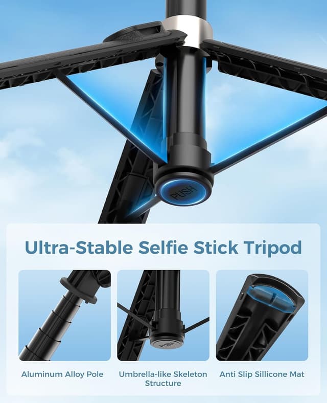 Detalle de RISEOFLE 43" Selfie Stick Tripod with Light