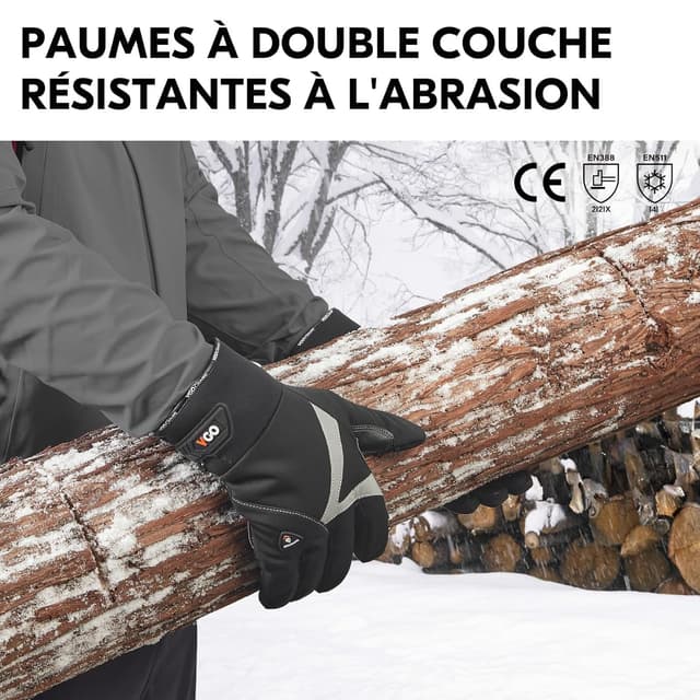 Detalle de Vgo... gants de travail hiver étanches avec écran tactile pour chambre froide et congélateur (SL8777FW, noir, XXL)