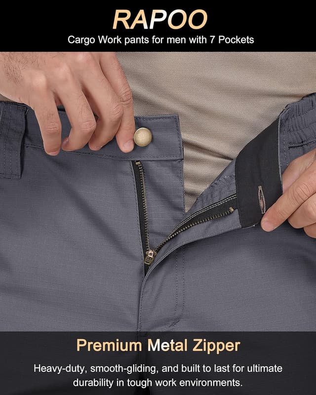 Detalle de Rapoo Cargohose für Herren – Outdoor- & Workwear-Wanderhose im Ripstop-Look mit 7 Taschen
