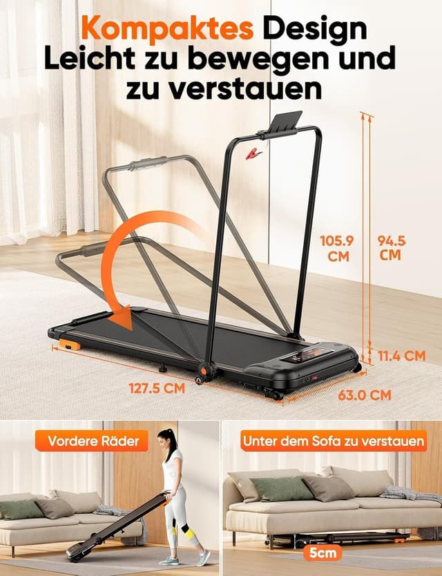 Detalle de Kiddoza Laufband für Zuhause klappbar mit Steigung, 2,5 PS Walking Pad (LED, Fernbedienung) für Büro & Home-Training