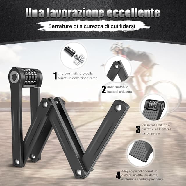 Detalle de IMAYCC Faltschloss für Fahrräder & E-Bikes (120 cm) mit Zahlenschloss – hoher Diebstahlschutz