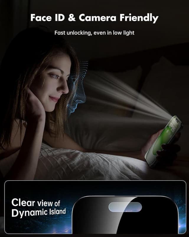 Detalle 2 de UNBREAKcable Privacy Screen Protector for iPhone 15 Plus (6.7-inch) — 2-Pack + 2 Lens Protectors (25° Anti-Spy, 9H Tempered Glass)