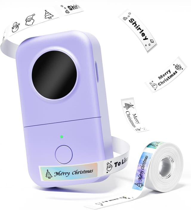 Detalle de Phomemo D30 Bluetooth Label Maker (D30) – portable thermal tape printer for home, office and kitchen organising (Violet)