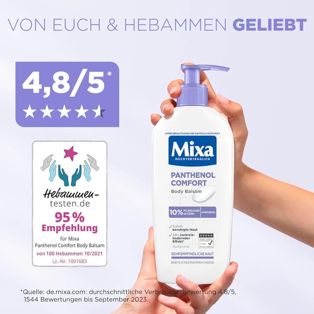 Detalle 2 de Mixa Panthenol Body Lotion XXL (Panthenol Comfort) gegen Juckreiz, beruhigender Lotion mit 10% Glycerin, 400 ml