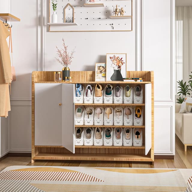 Detalle 2 de Neprock 12-Pack White Neprock Shoe Organiser with Adjustable Shoe Slots for Wardrobe Storage