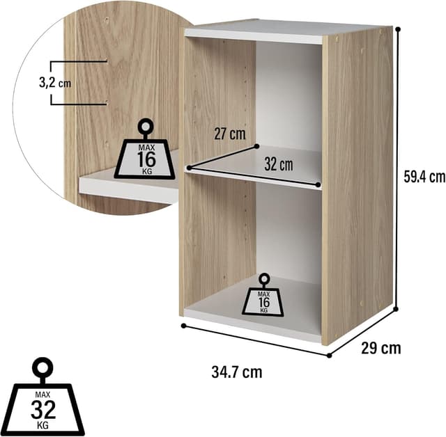 Detalle de Iris Ohyama UB-6035 scaffale salvaspazio modulare per armadietto a 2 livelli, marrone con ripiano regolabile