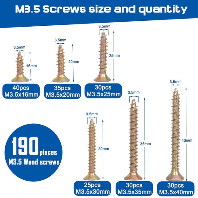Detalle de AMLOOPH M3.5 wood screws assortment (190pc) in plastic box