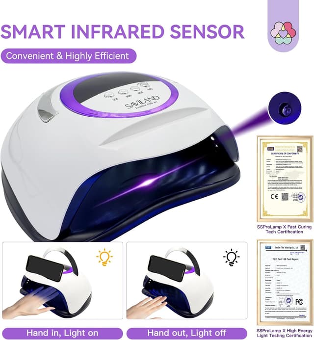 Detalle de SAVILAND 300 W UV/LED Nagellampe mit 72 LED-Perlen, Dual-Licht und 4 Timer (10/30/60/99 s) – Smart Sensor