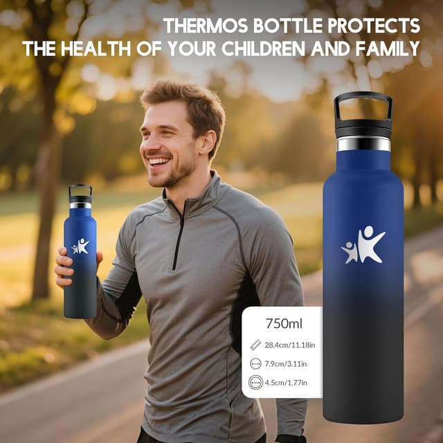 Detalle 1 de Mulbijeo Gourde Isotherme 750 ml en inox 18/8 avec paille et 2 couvercles