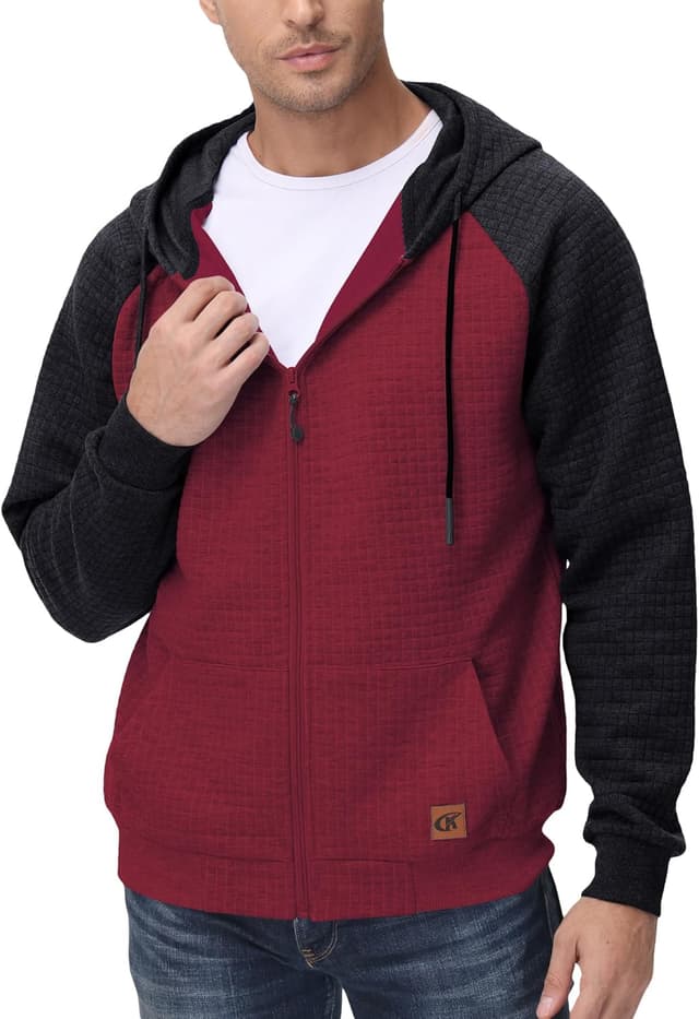 Detalle de Tyhengta Herren Kapuzenpullover mit Reißverschluss – Sport-Sweatjacke mit Taschen