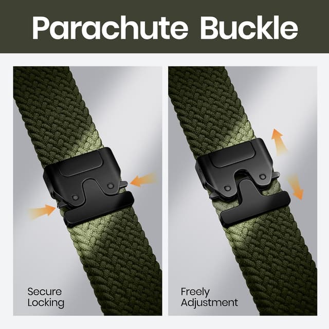 Detalle de Joehwerr 18mm Braided Stretch Nylon Sport Strap with Parachute Buckle (Army Green) – compatible with select Garmin models