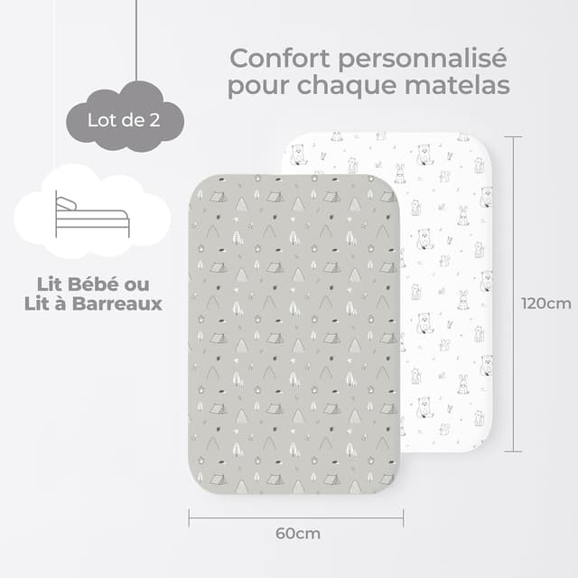 Detalle 2 de Dreamzie Drap housse bébé 60x120, lot de 2