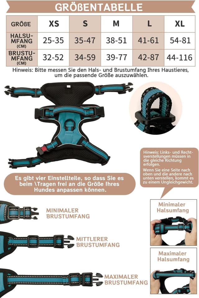 Detalle de BaoCheng Hundegeschirr Anti-Zug mit reflektierenden Elementen, Mesh-Rückenteil und 3 Schnallen (Größe M)