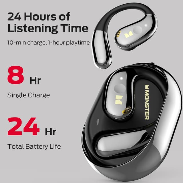 Detalle de Monster Open Ear AC360 Bluetooth 6.0 Wireless Earphone (Open-Ear) with Lanyard, Touch Control, IPX5
