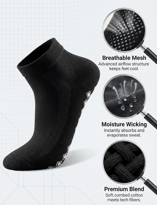 Detalle de Quoboquo lot de chaussettes de sport antidérapantes en coton (ABS), courtes, hommes et femmes