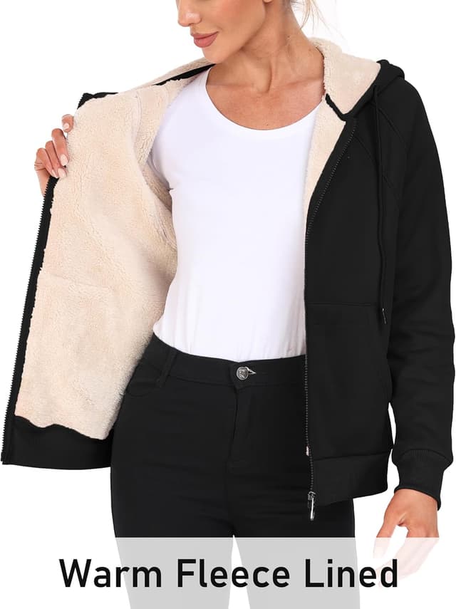 Detalle de MoFiz Women's Fleece Zip-Up Hoodie with Pockets