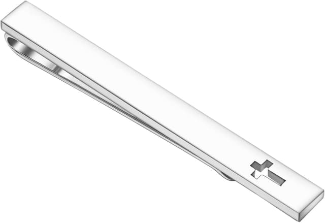 Detalle de Asienice goldene Krawattenklammer Kreuz – Krawattennadel Silber glatt mit sicherem Clip für Hochzeit & Beerdigung