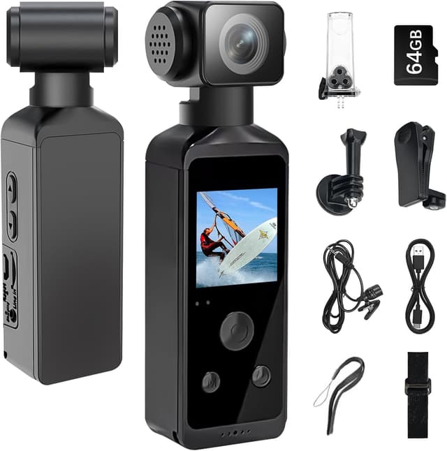 Detalle de WOWAWOLA 5K Bodycam / Pocket Action Cam – 270° drehbares Objektiv, EIS und WiFi (64 GB TF-Karte im Lieferumfang)