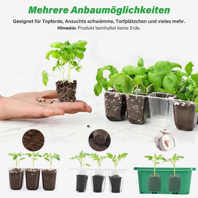 Detalle de Bonviee Zimmergewächshaus Anzuchtset mit 10 Stück Anzuchttöpfe, 120 Zellen (Mini-Gewächshaus) für Sämlinge