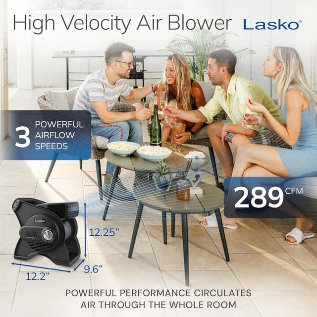 Detalle de Lasko U12104 Portable Utility Fan (12-inch, up to 289 CFM) with 3 Speeds and Pivoting Airflow