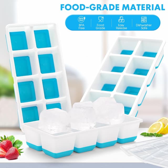 Detalle de Sinnsally Silikon-Eiswürfelform im 3er-Set mit Deckel für große Kugel-Eiswürfel (Blau)