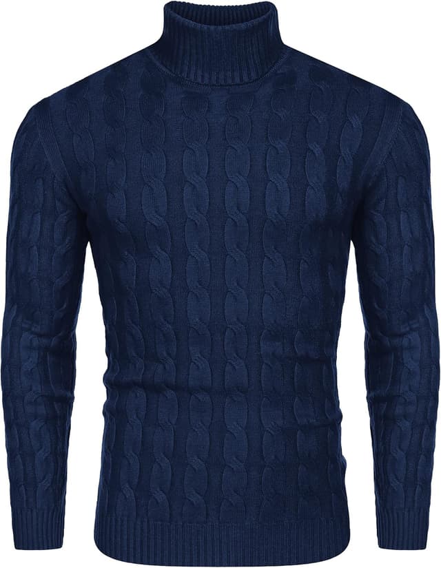 Detalle de COOFANDY Pull homme col roulé manches longues en maille côtelée