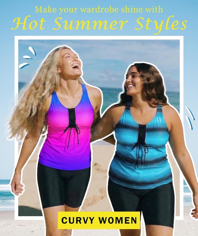 Detalle de LALAGEN Women’s 2026 Plus Size Tankini Rash Guard Capris Two-Piece Swimsuit (S–5X)