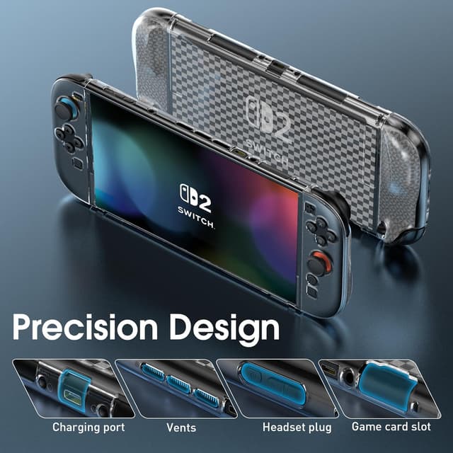 Thumbnail 2 de HEYSTOP Carcasa para Nintendo Switch 2, Funda Protectora Transparente de TPU Suave Acoplable para Nintendo Switch 2 Joycon Grips con Protector de Pantalla de Vidrio Templado y 6 Tapas para Joysticks