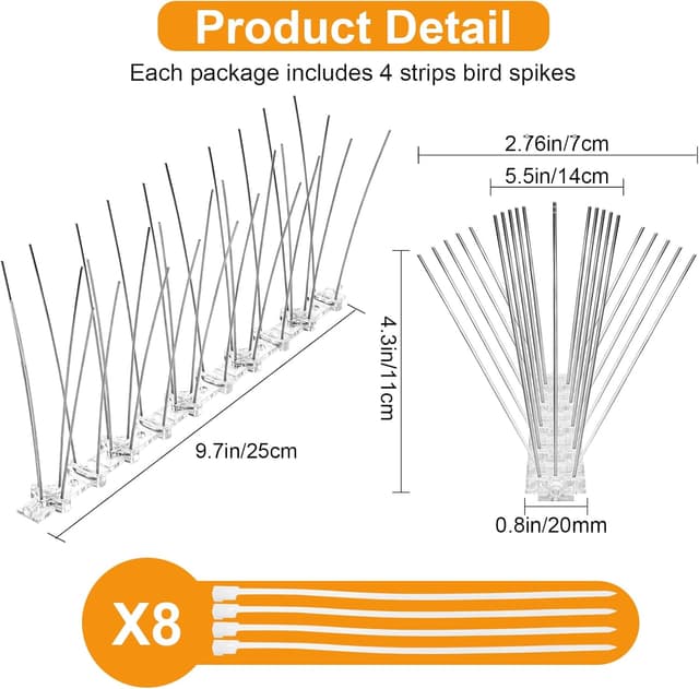 Detalle 2 de Dissuasori per piccioni da 1 metro (anti-piccioni) – 4 pezzi per balconi, tetti e giardini