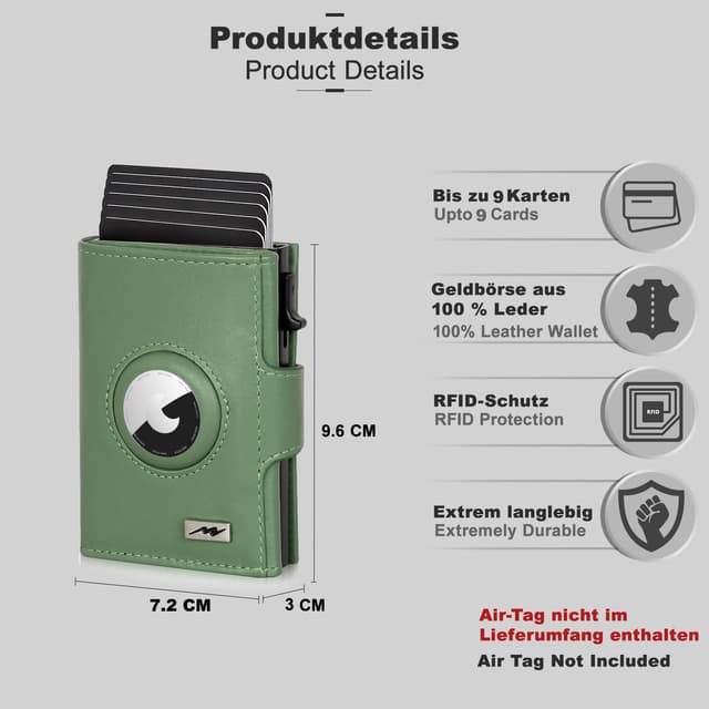 Detalle de Marc Peter Chicago Leder Push Air Slim Wallet – Airtag-Geldbörse mit Münzfach und RFID-Schutz