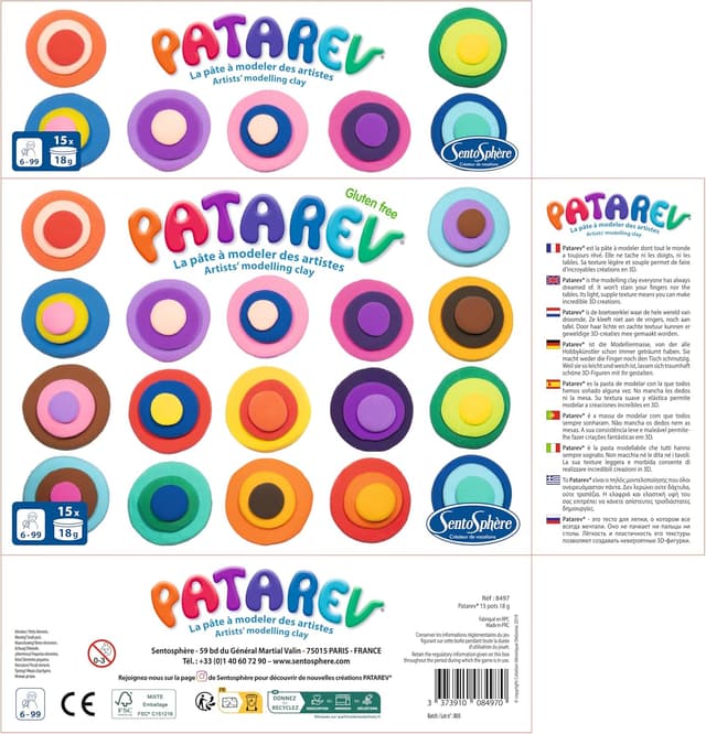 Detalle de SentoSphère Patarev – Coffret de 15 pots de pâte à modeler autodurcissante (18 g) – Modèlage enfant dès 6 ans